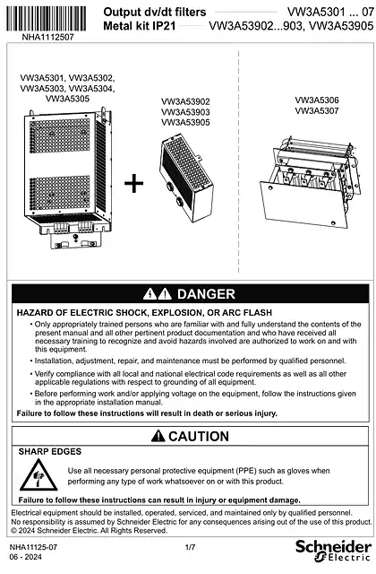 schneider施耐德Instruction Sheet Output dv_dt filter& Metal Kit IP21